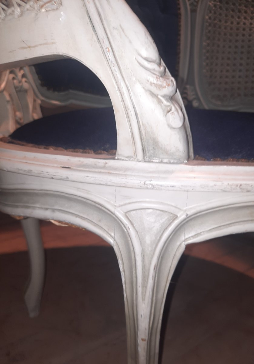 Paire de bergere en bois laqué et canage style Louis XV -photo-6