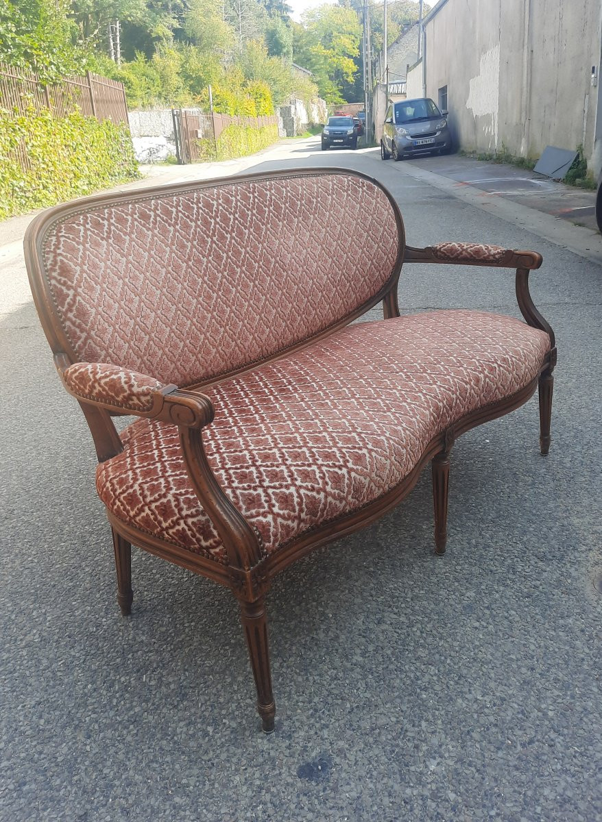 Canapé styles Louis XV I en bois naturel-photo-4
