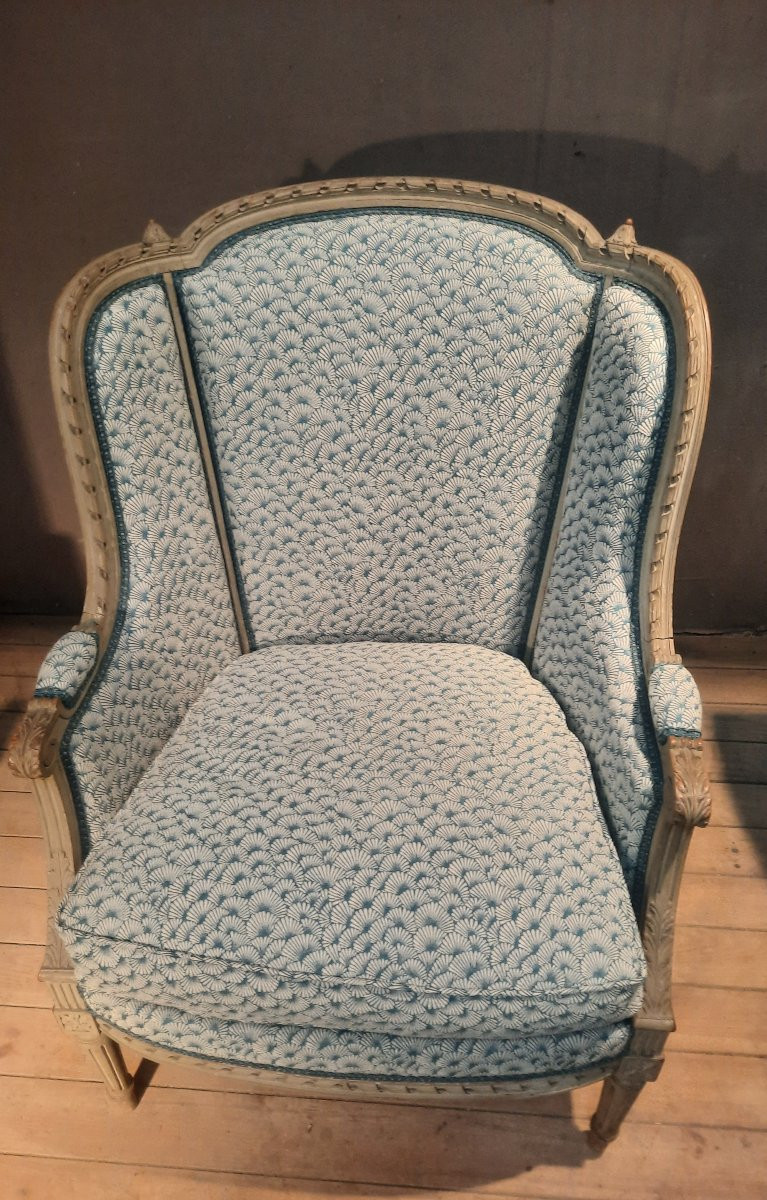 Large Louis XVI Style Lacquered Wooden Armchair -photo-2