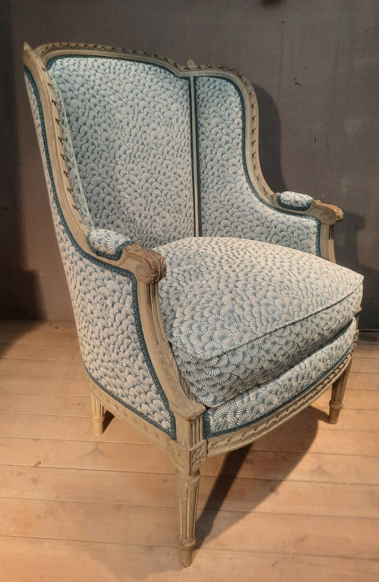 Large Louis XVI Style Lacquered Wooden Armchair -photo-1