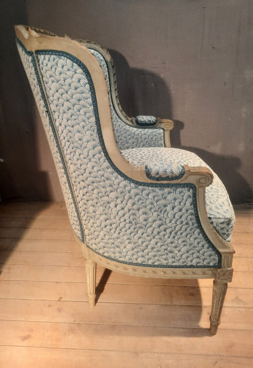 Large Louis XVI Style Lacquered Wooden Armchair -photo-2