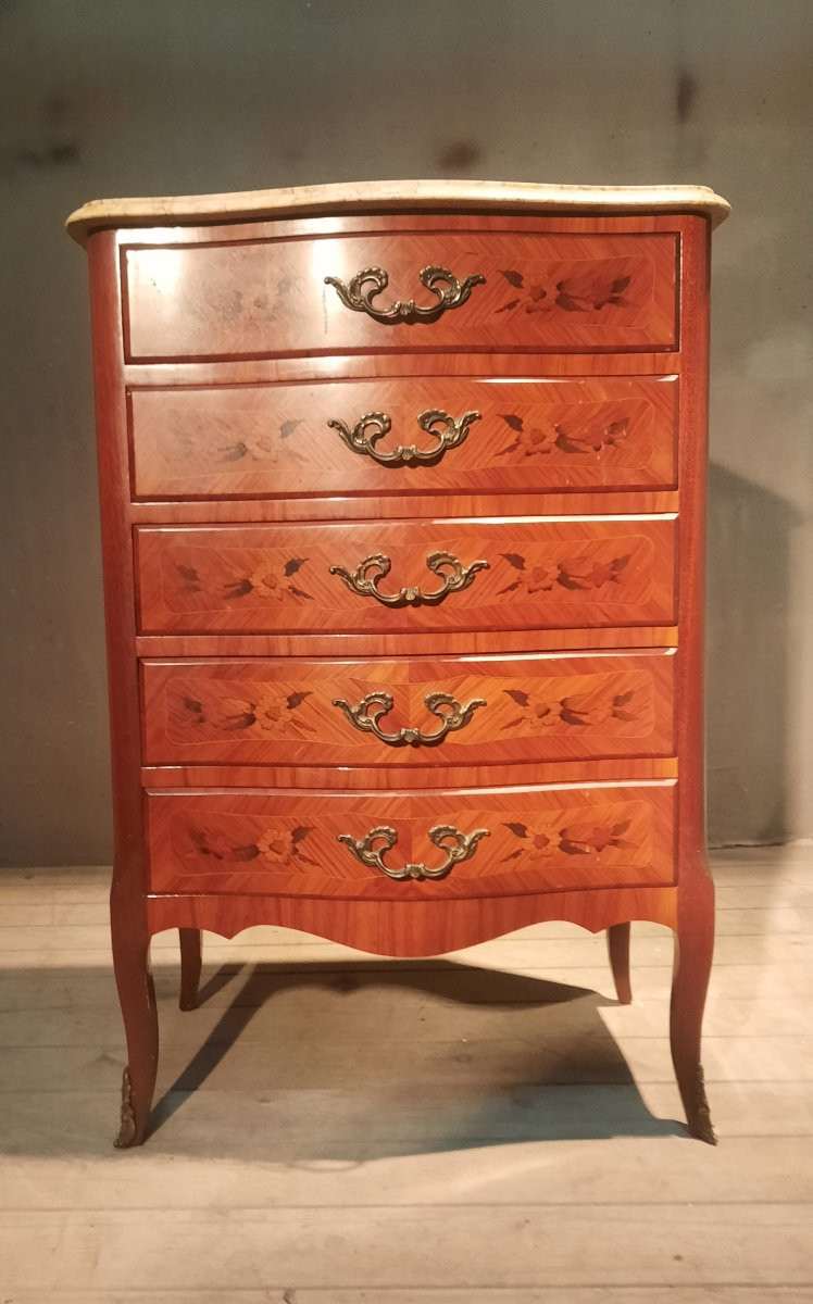 Louis XV Style Floral Marquetry Commode -photo-2