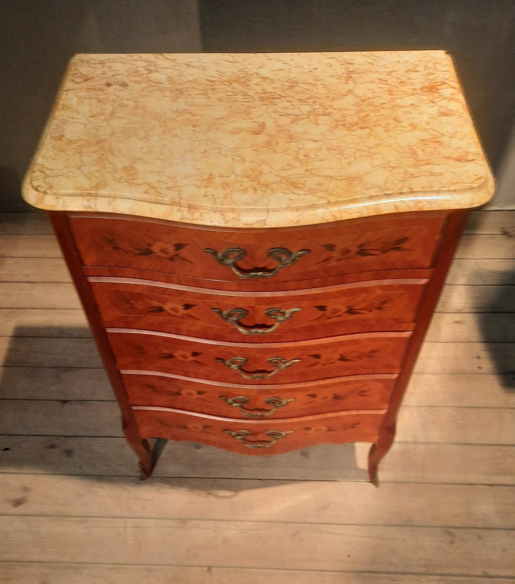 Louis XV Style Floral Marquetry Commode -photo-3