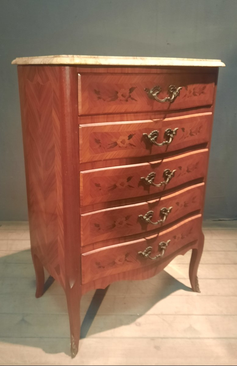 Louis XV Style Floral Marquetry Commode -photo-2
