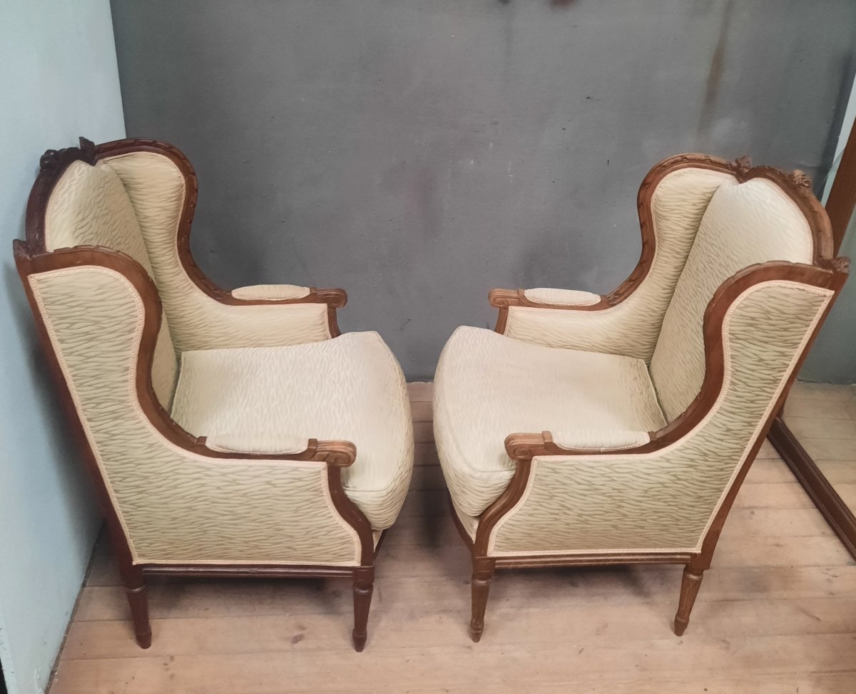 Pair Of Louis XVI-style Wingback Chairs -photo-4