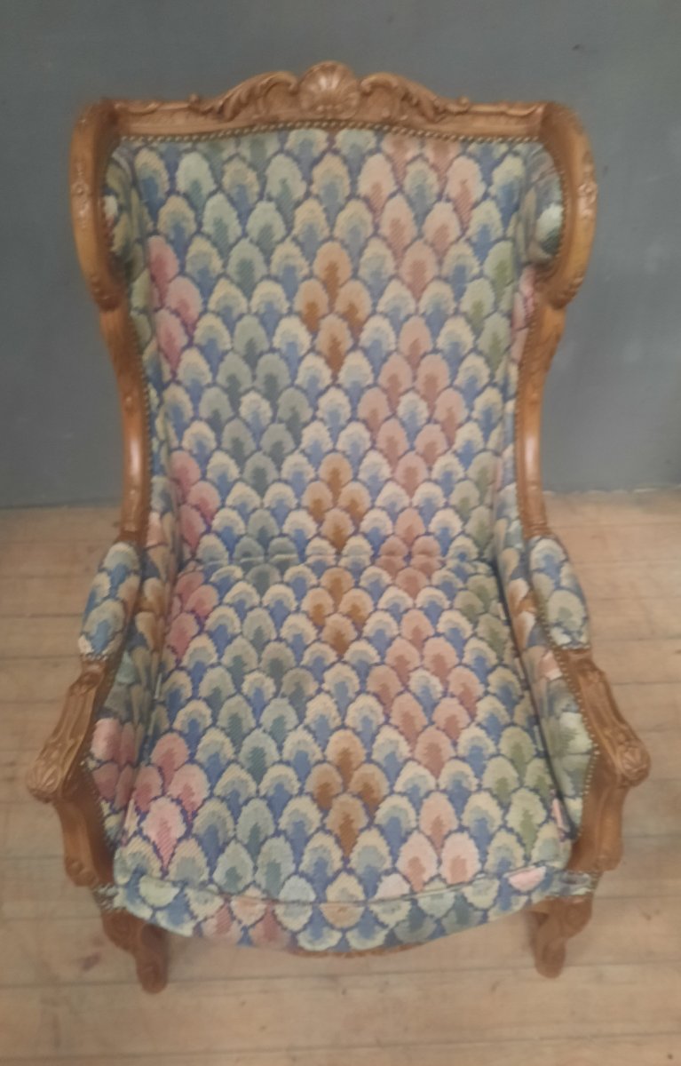 Bergere à oreilles en bois sculpté de style Louis XVI -photo-4