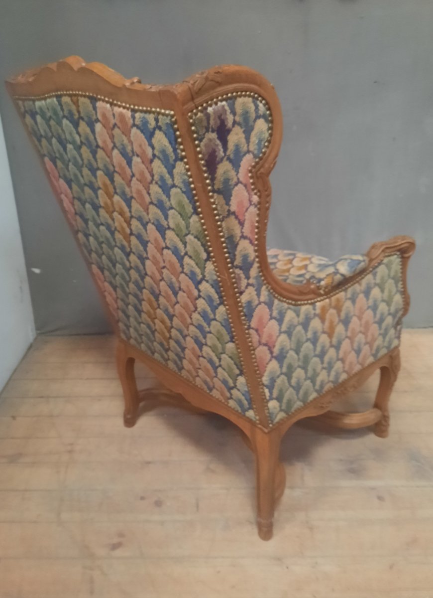 Bergere à oreilles en bois sculpté de style Louis XVI -photo-5