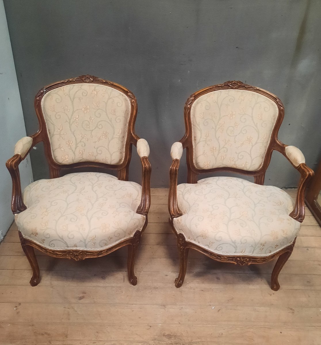Pair Of Louis XV-style Upholstered Armchairs 