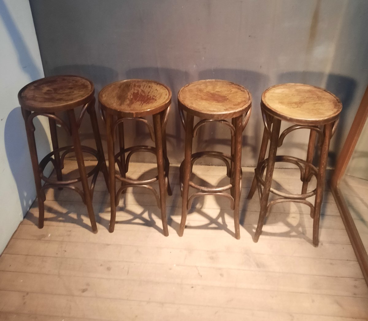 Set Of 4 Thonet-style Bar Stools -photo-2