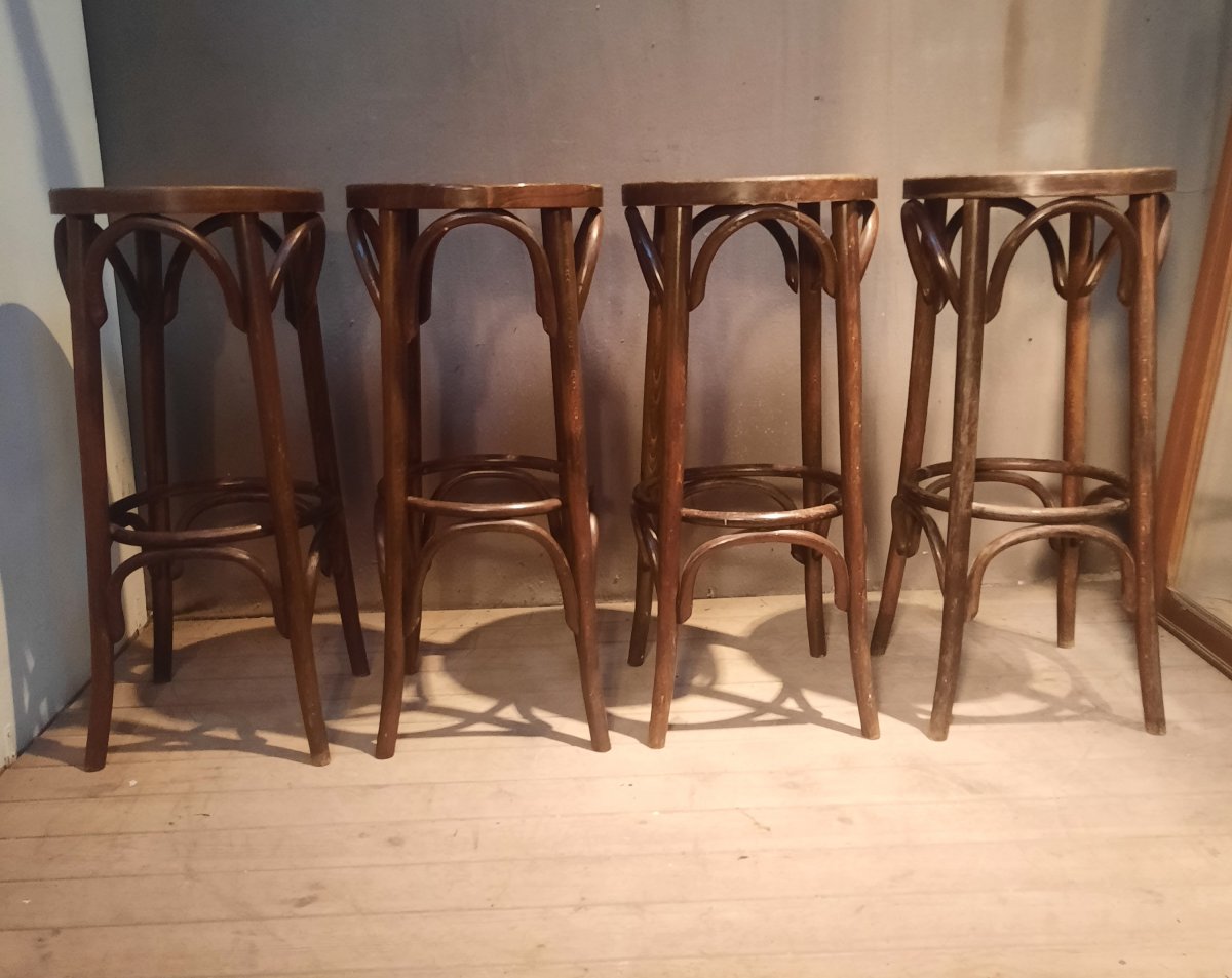 Set Of 4 Thonet-style Bar Stools -photo-3