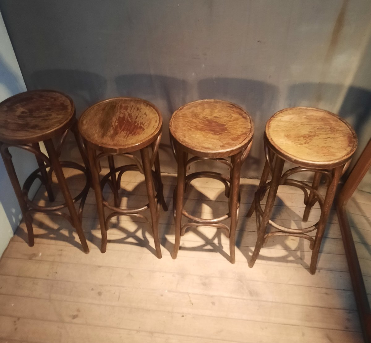 Set Of 4 Thonet-style Bar Stools -photo-4