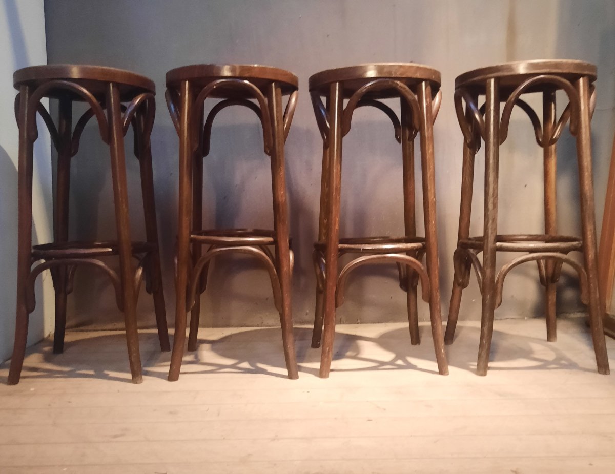 Set Of 4 Thonet-style Bar Stools -photo-3