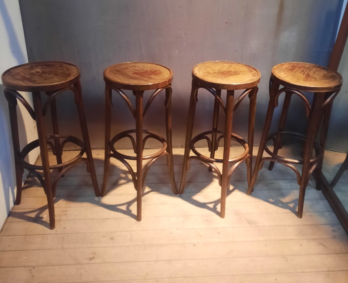 Set Of 4 Thonet-style Bar Stools -photo-5