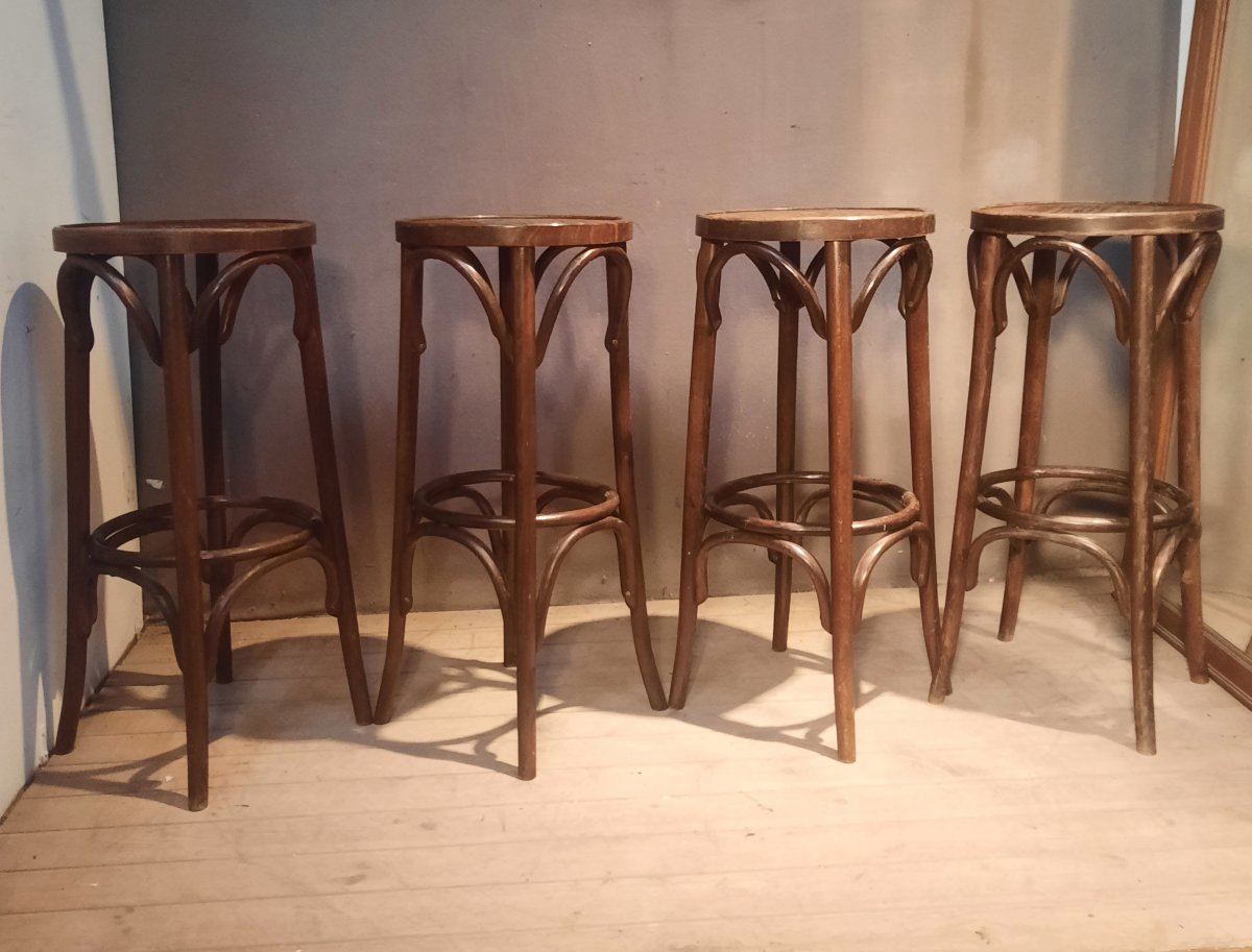 Set Of 4 Thonet-style Bar Stools -photo-6