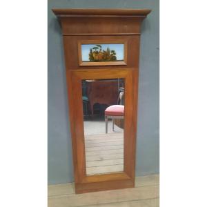 Petit trumeau en bois verni au motif decscene galante