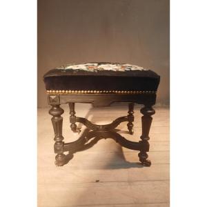 Tabouret en bois tourné noirci vers 1900