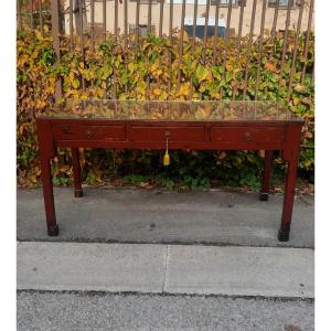 Grande console à tirroir d extreme orient laquée rouge 