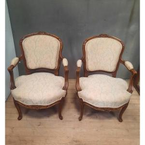 Pair Of Louis XV-style Upholstered Armchairs