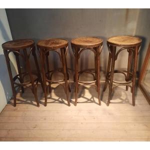 Set Of 4 Thonet-style Bar Stools