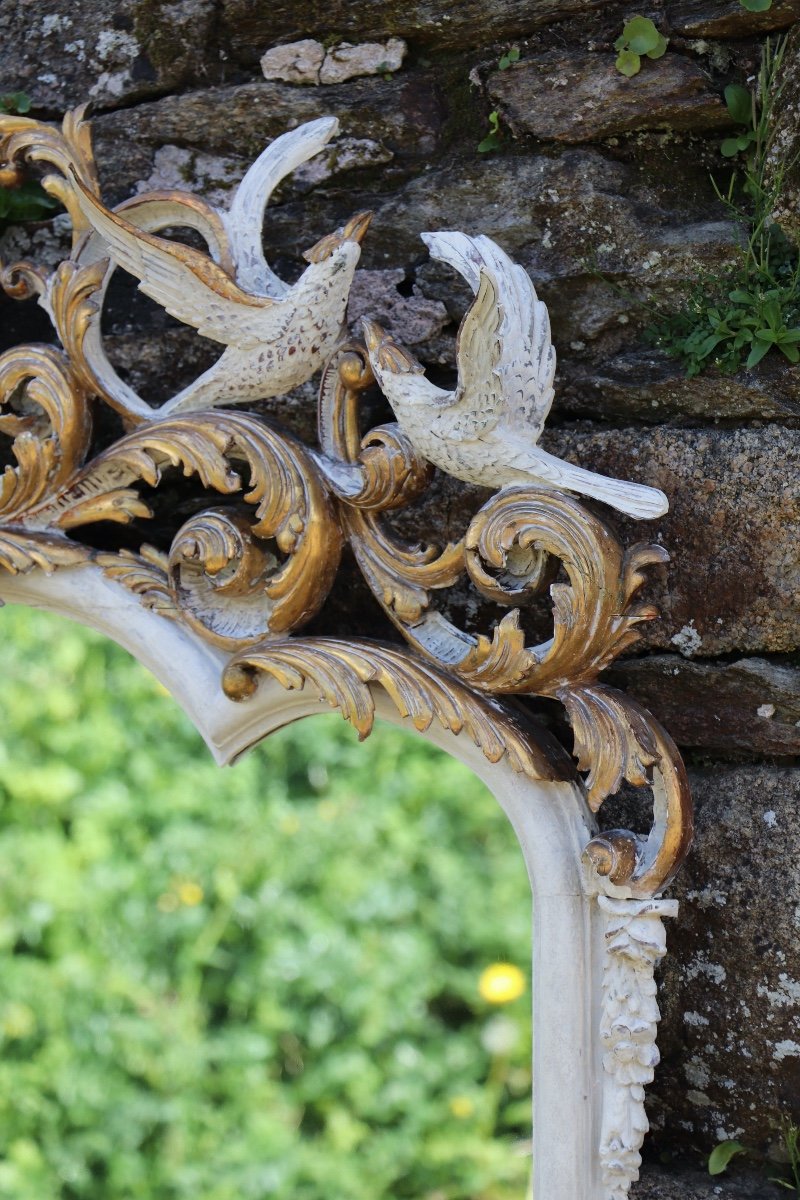 Grand Miroir Aux Oiseaux Bois Dor&eacute; Sculpt&eacute; Style R&eacute;gence -photo-3