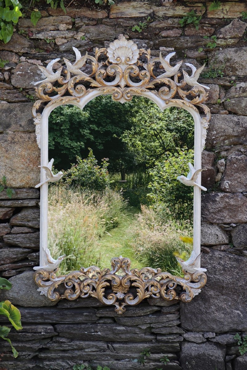 Grand Miroir Aux Oiseaux Bois Dor&eacute; Sculpt&eacute; Style R&eacute;gence 