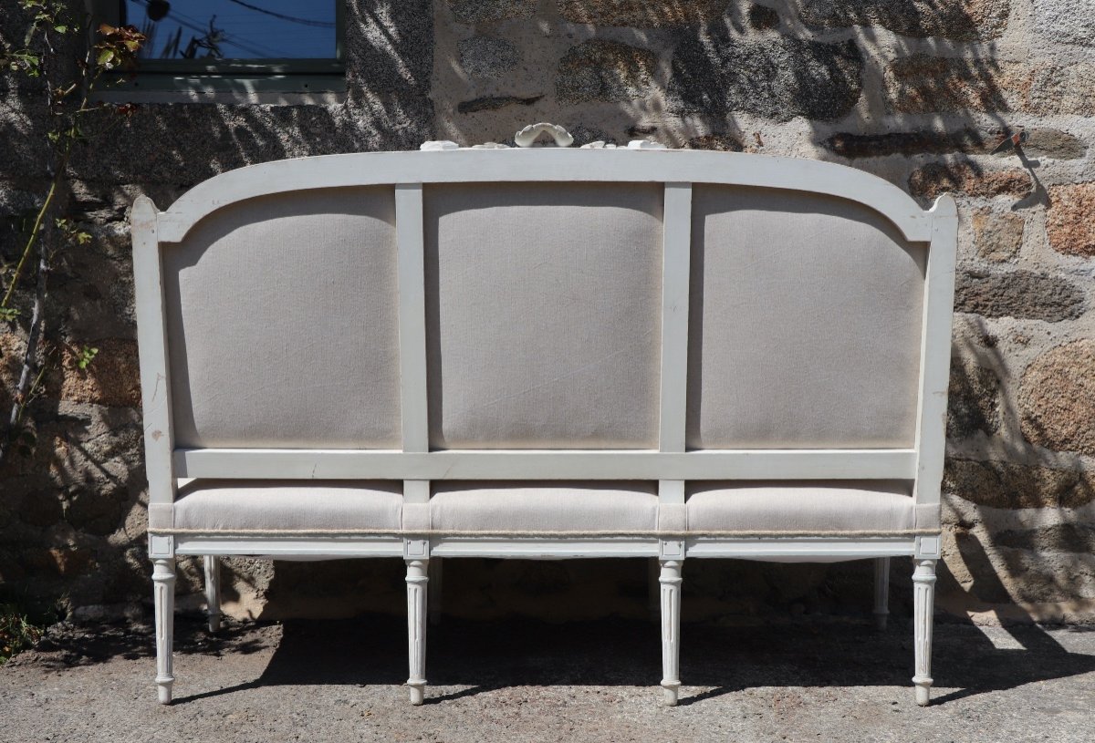 Canapé Style Louis XVI, Retapissé Lin Ancien -photo-2
