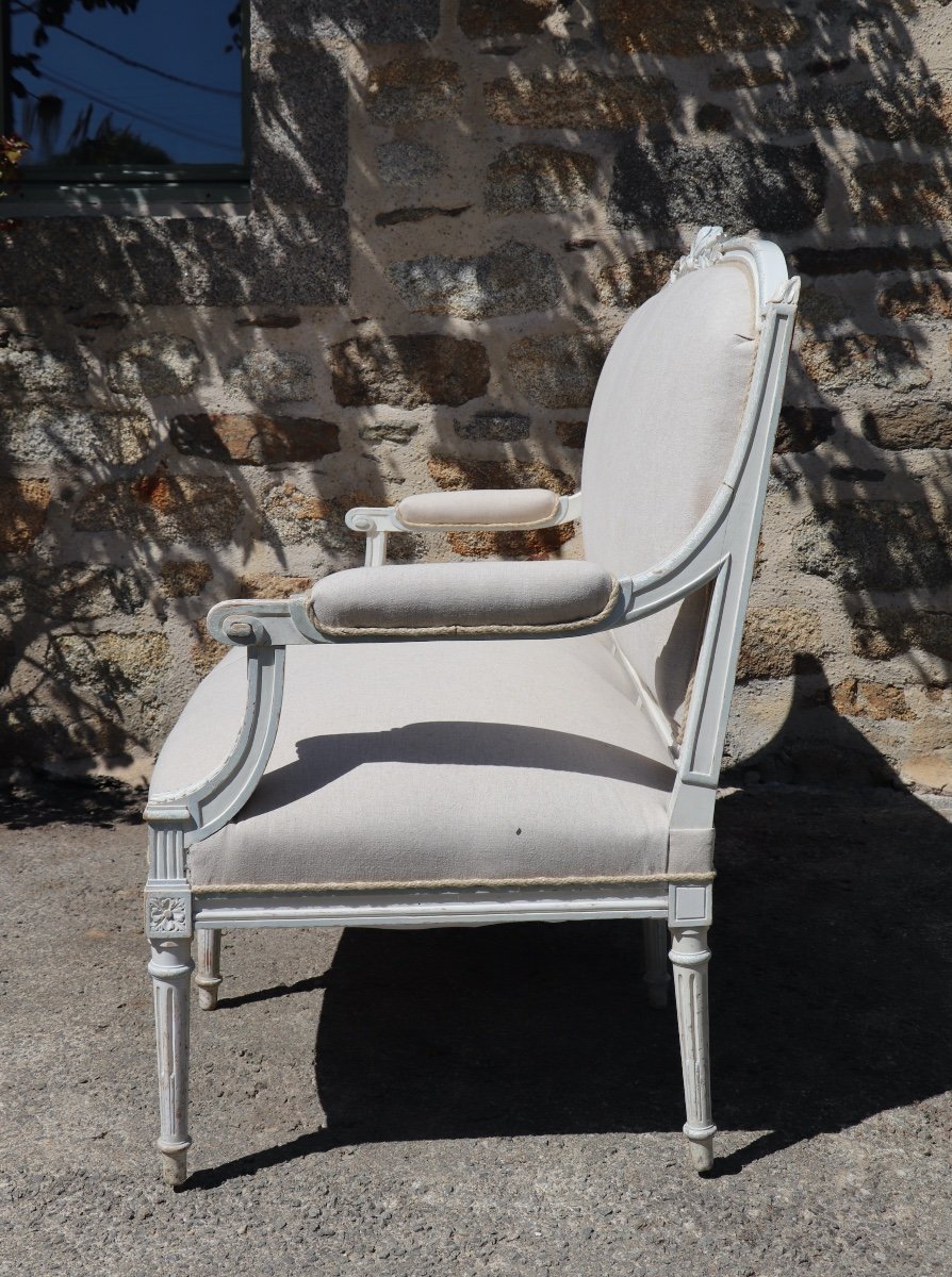 Canapé Style Louis XVI, Retapissé Lin Ancien -photo-3