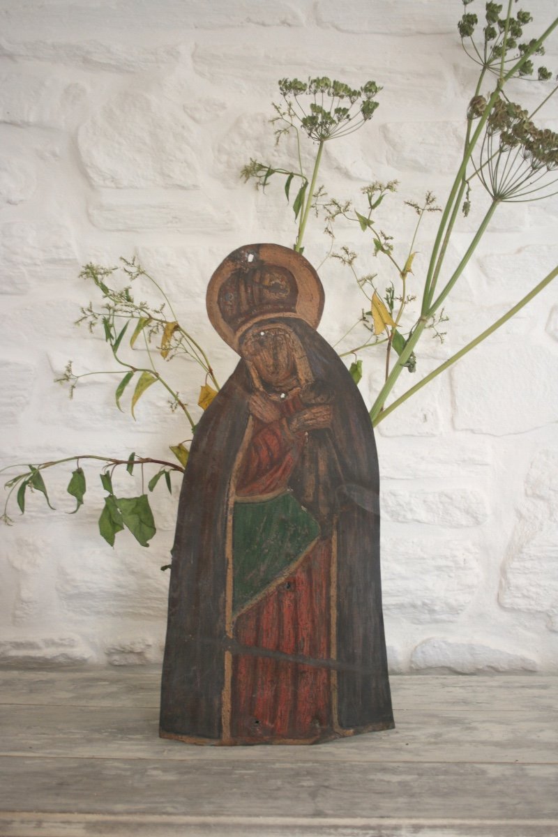 Holy Virgin Painted On Sheet Metal 