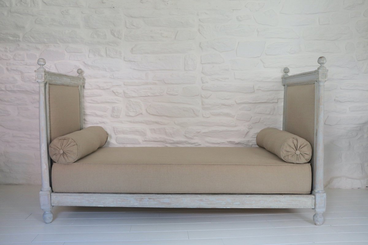 Lit De Repos banquette époque Directoire Retapissé Lin 