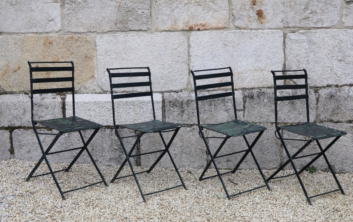 Set Of 4 Wrought Iron Garden Chairs XX