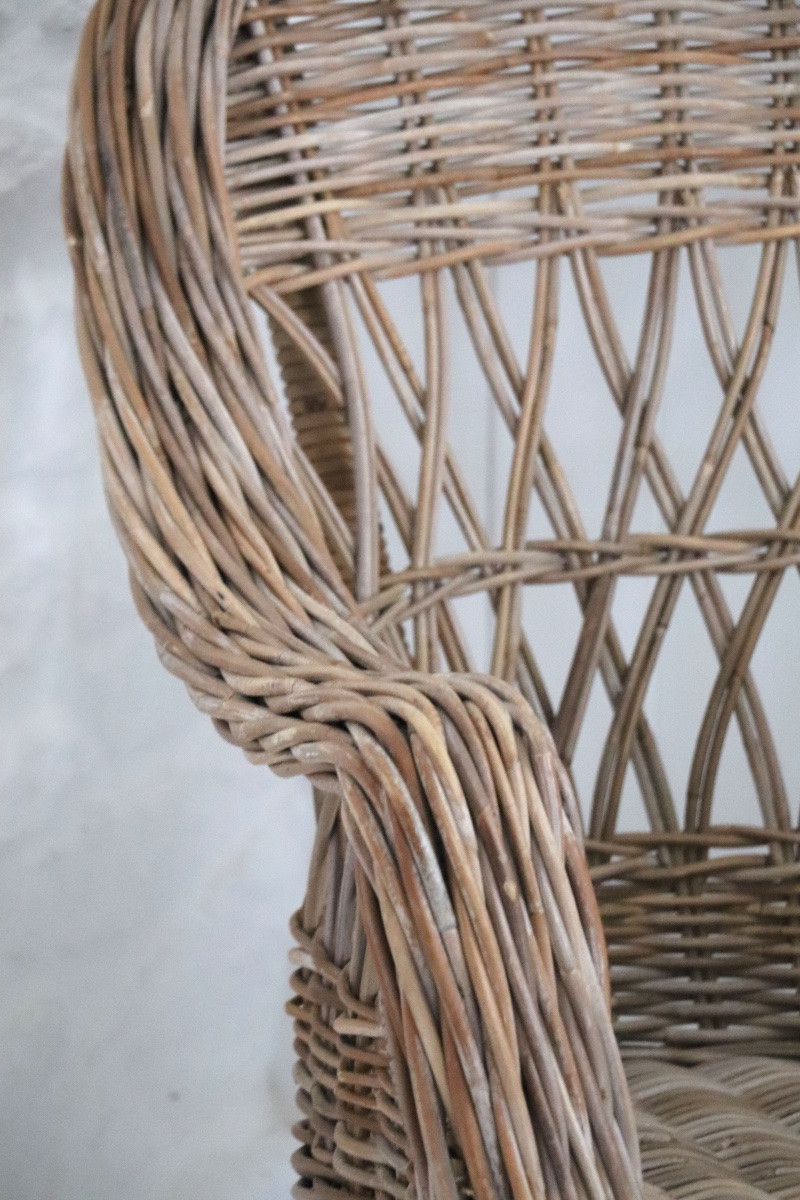 Paire de fauteuils en rotin et osier signés, XXe siècle-photo-5