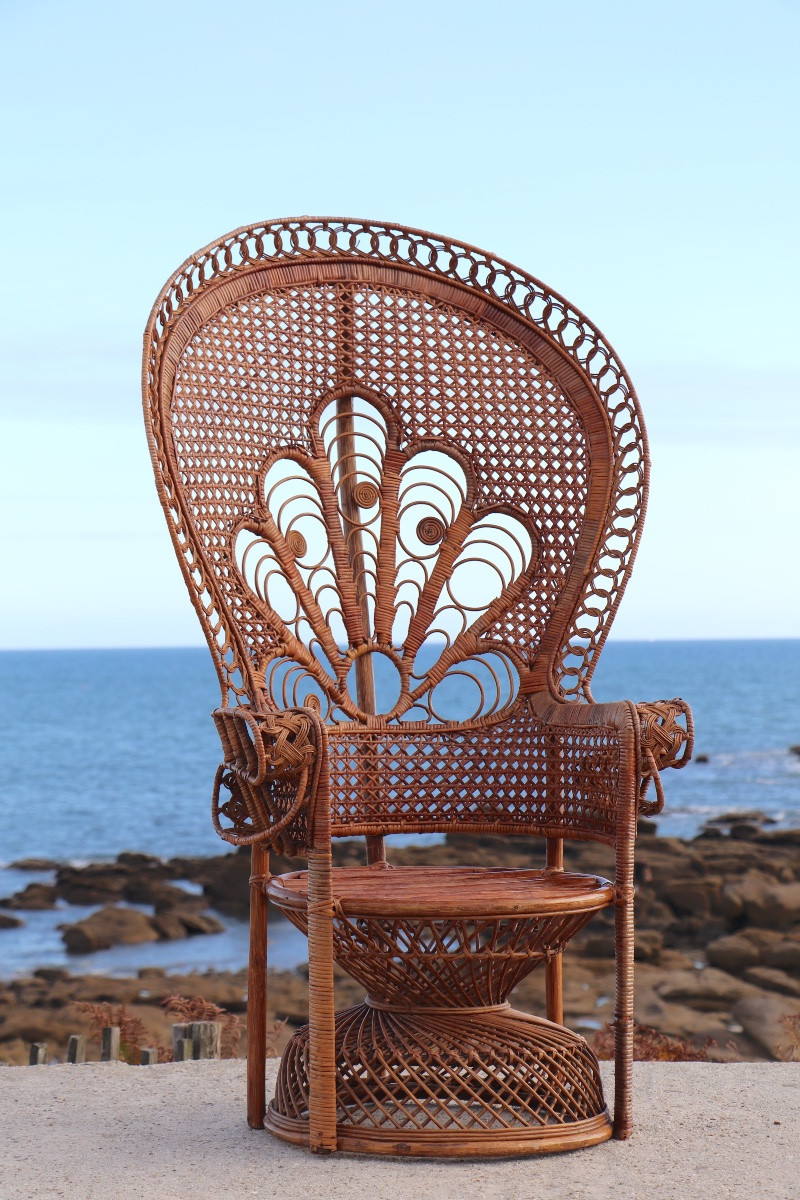 “emmanuelle” Armchair (peacock Chair) In Rattan, 20th Century, French-photo-2