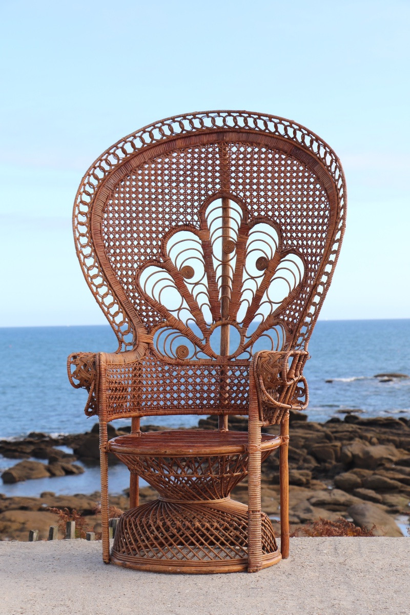 “emmanuelle” Armchair (peacock Chair) In Rattan, 20th Century, French-photo-1