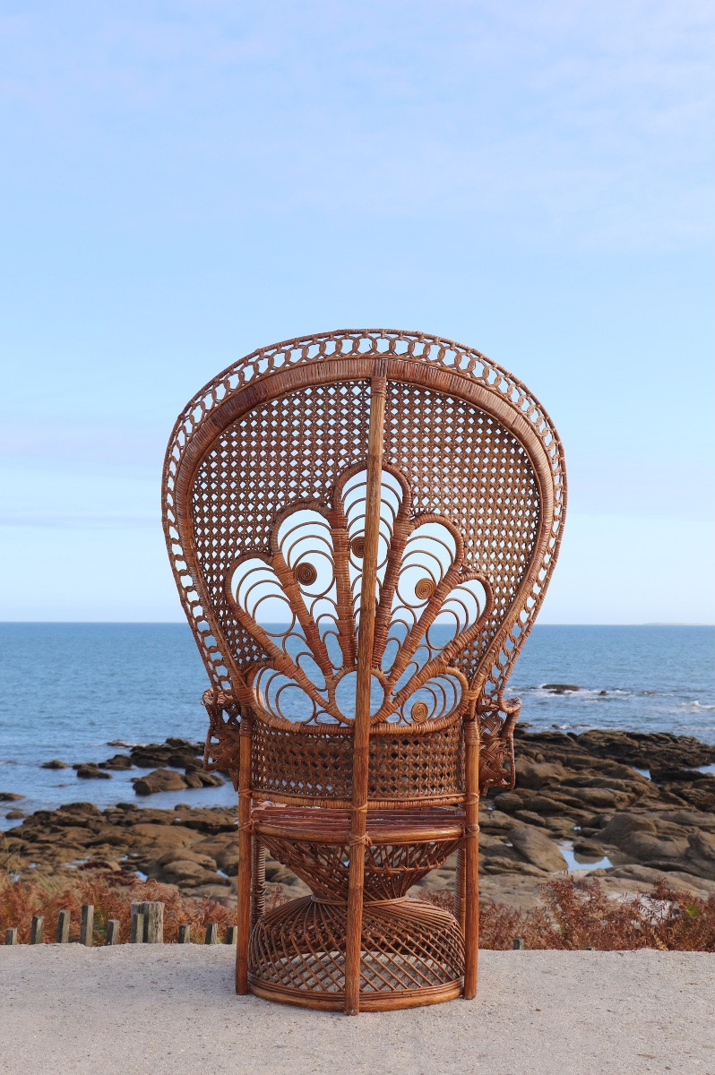 “emmanuelle” Armchair (peacock Chair) In Rattan, 20th Century, French-photo-2