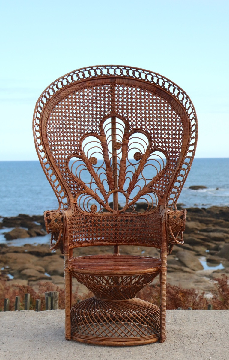 “emmanuelle” Armchair (peacock Chair) In Rattan, 20th Century, French