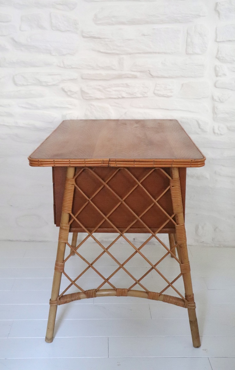 Bureau et chaise en rotin  Louis Sognot années 1950-1960-photo-2