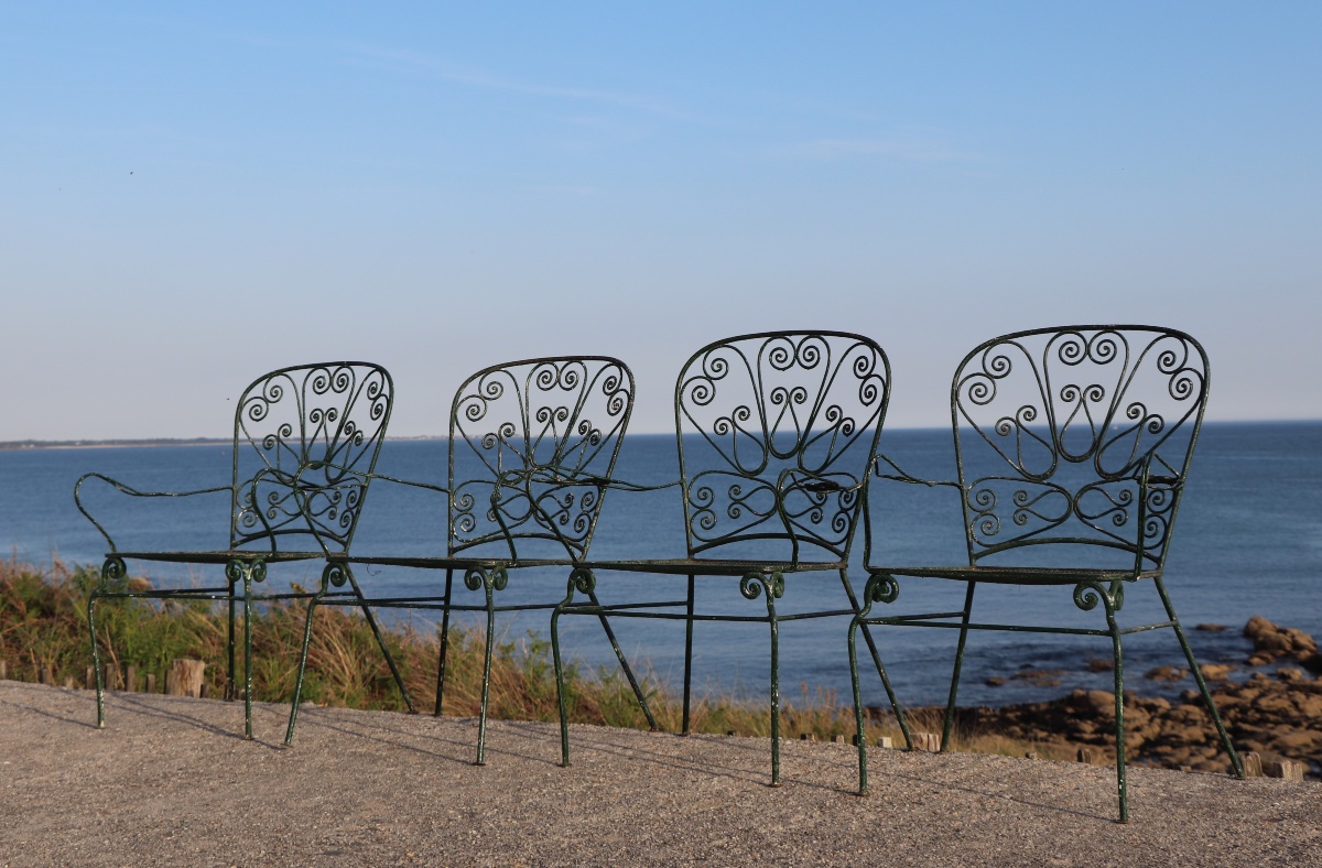 Set Of 4 Wrought-iron Garden Chairs, France, 20th Century