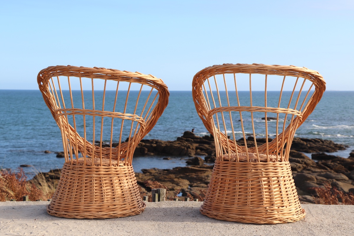  Pair Of Wicker Armchairs, France, 20th Century-photo-3