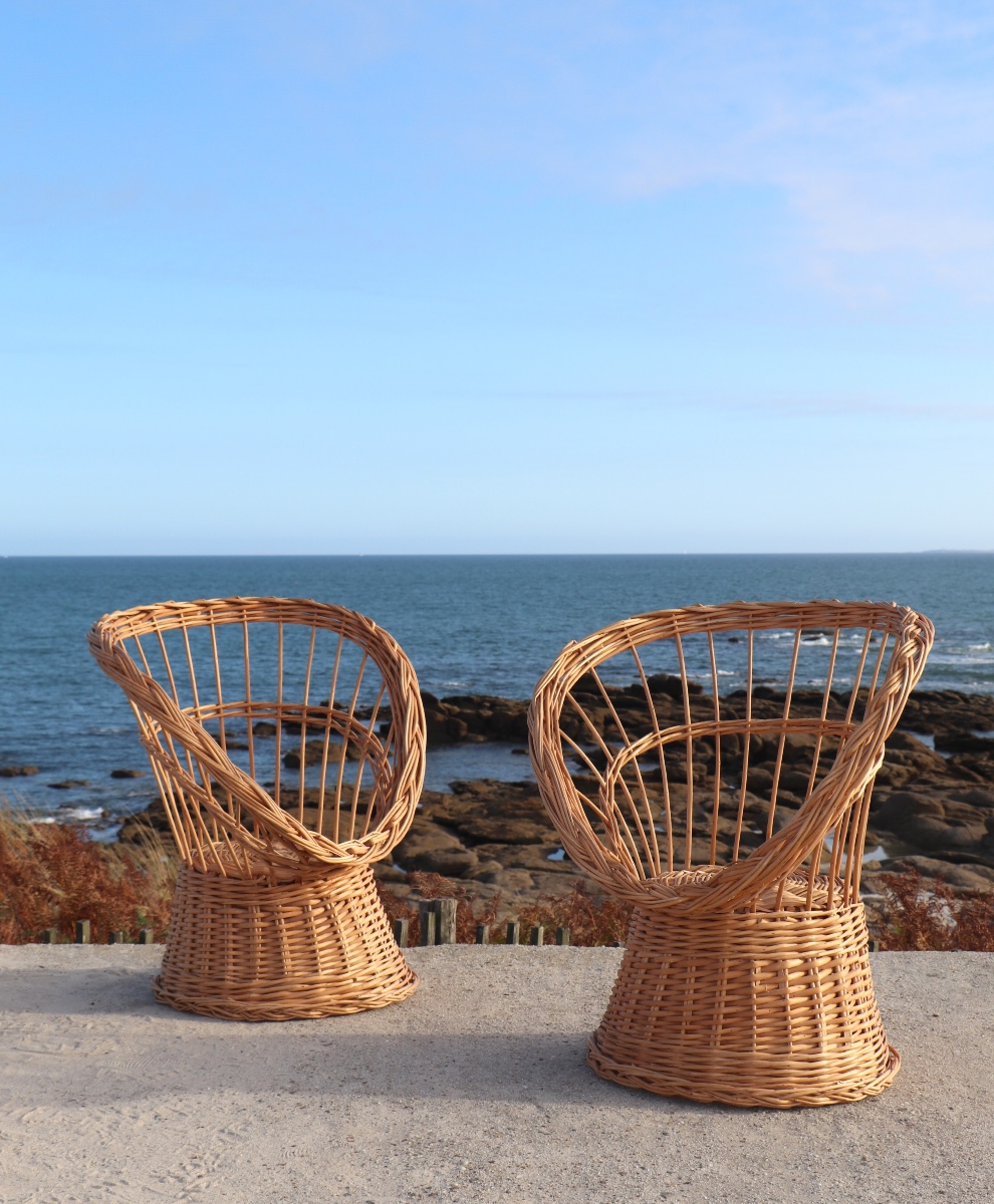  Pair Of Wicker Armchairs, France, 20th Century