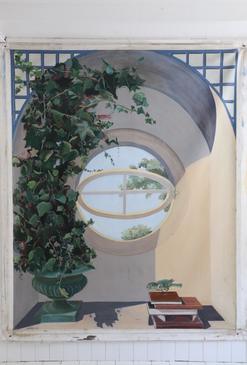 Grande huile sur toile panoramique en trompe-l’œil – XXe siècle