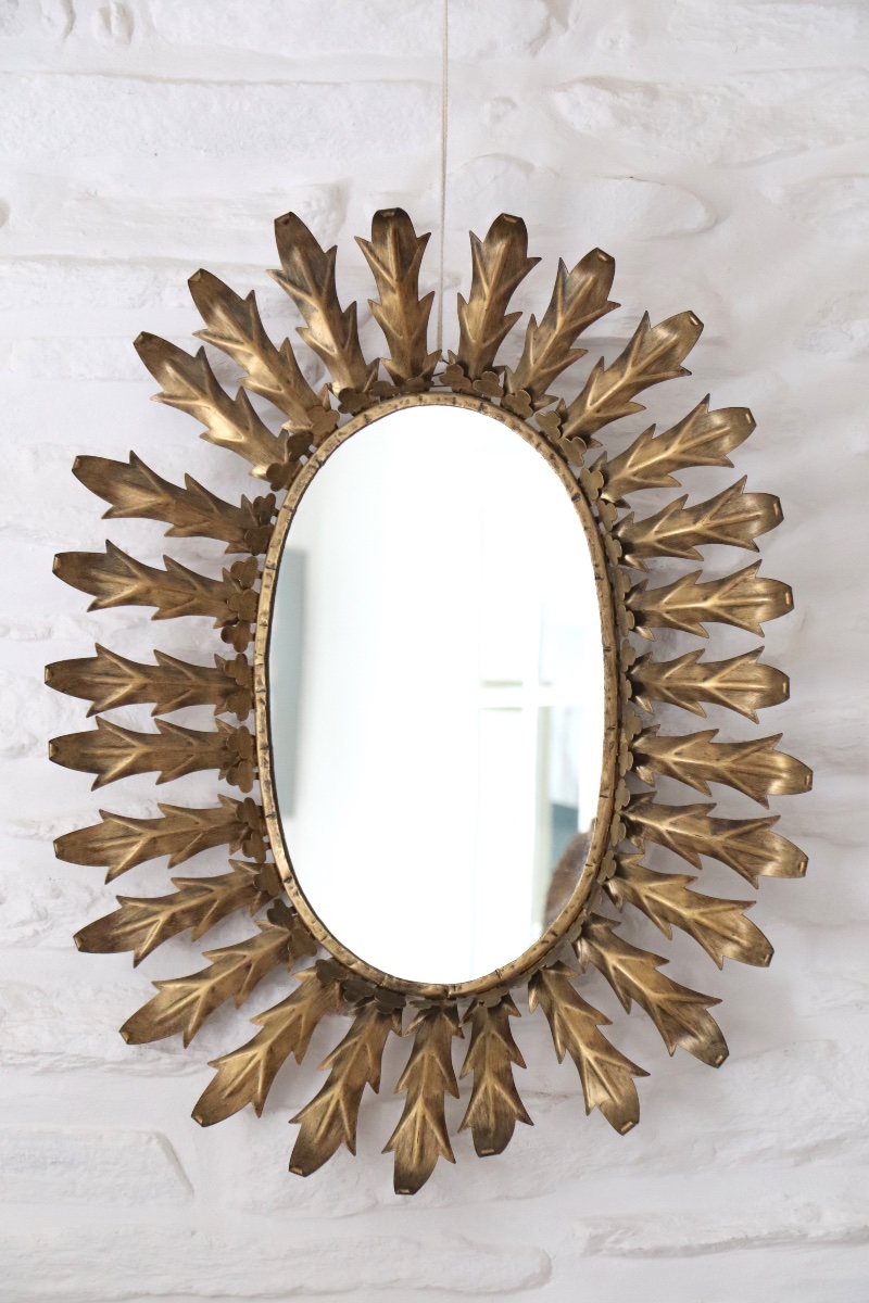 Oval Sun Mirror, Spanish Design, 20th Century-photo-4