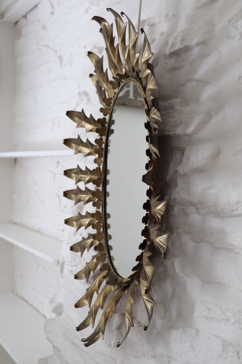 Miroir soleil ovale, design espagnol, XXe siècle-photo-4