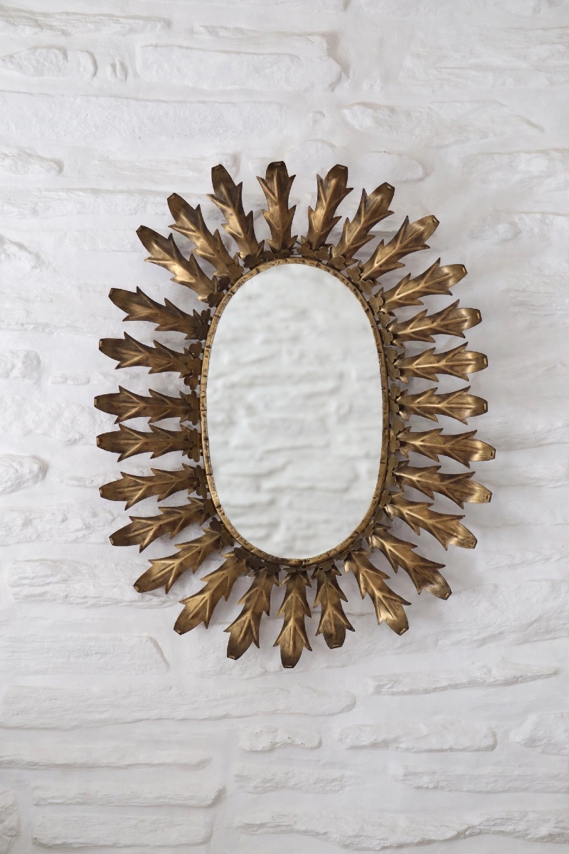 Oval Sun Mirror, Spanish Design, 20th Century