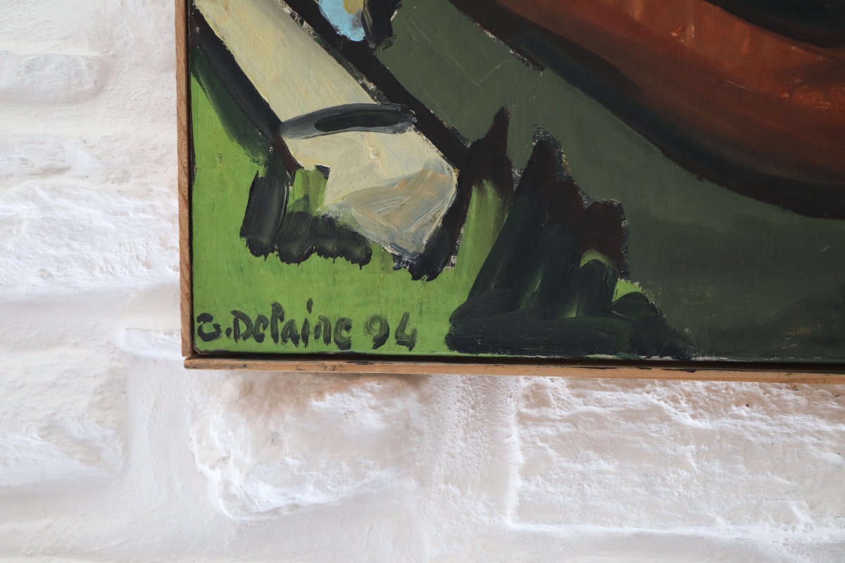 Huile sur toile Péniches sur la Seine, G. Delaire, XXe siècle-photo-3