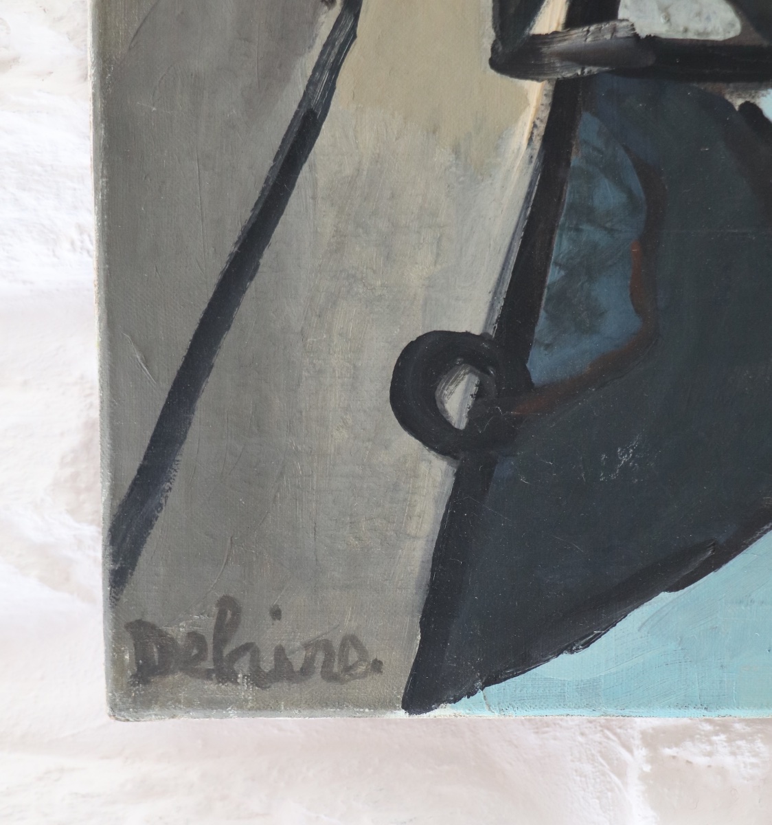 Grande huile sur toile Péniches sur la Seine, G. Delaire, XXe siècle-photo-2