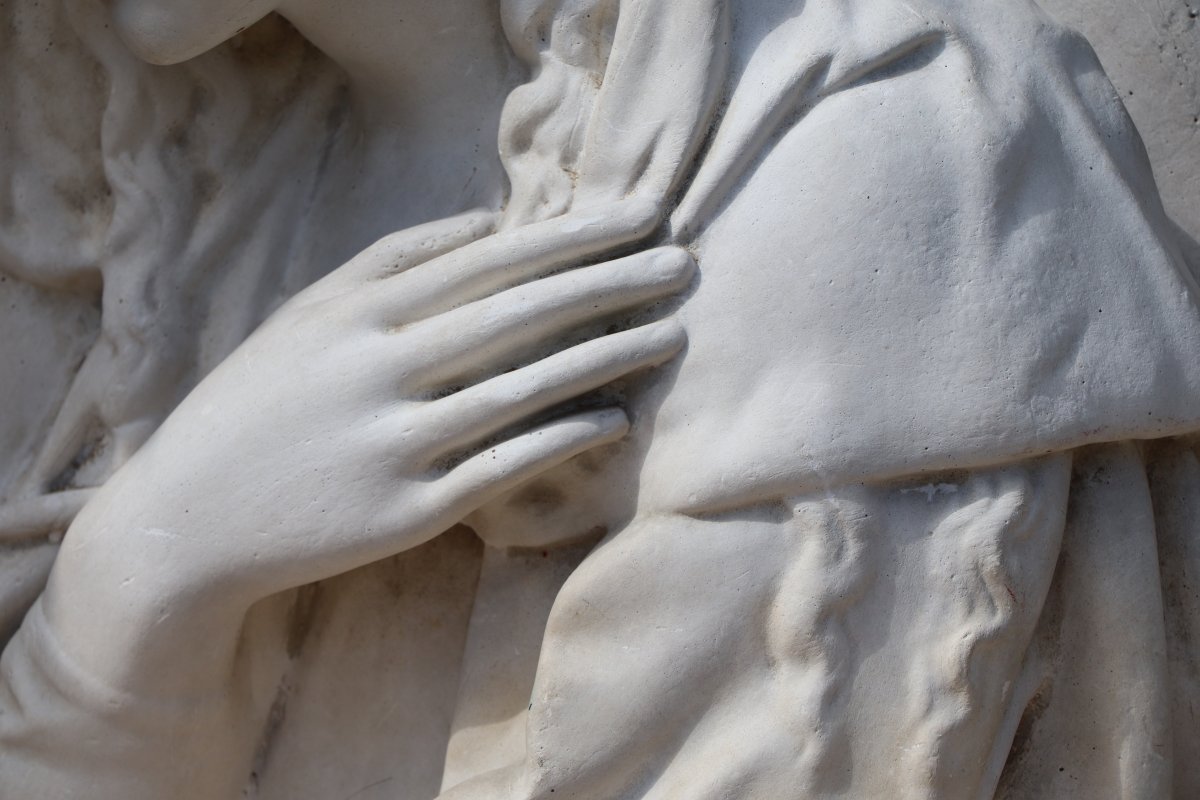 Sculpture bas-relief de la Sainte Vierge Marie En Plâtre Signée-photo-3
