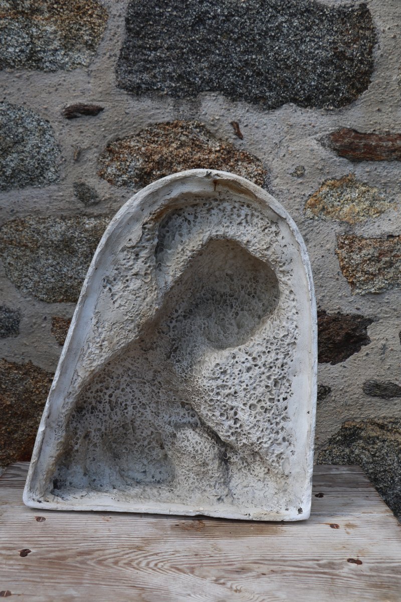 Sculpture bas-relief de la Sainte Vierge Marie En Plâtre Signée-photo-5