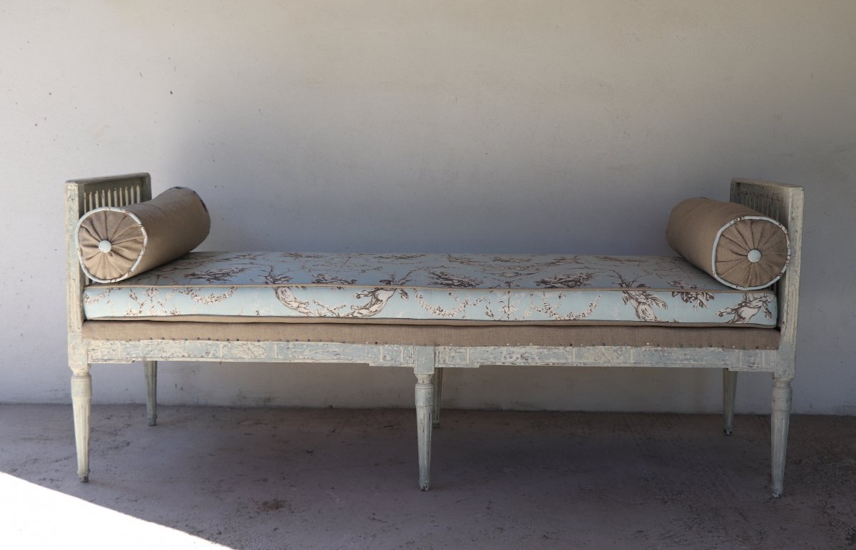 Rest Bed Louis XVI, XVIII Reupholstered-photo-1