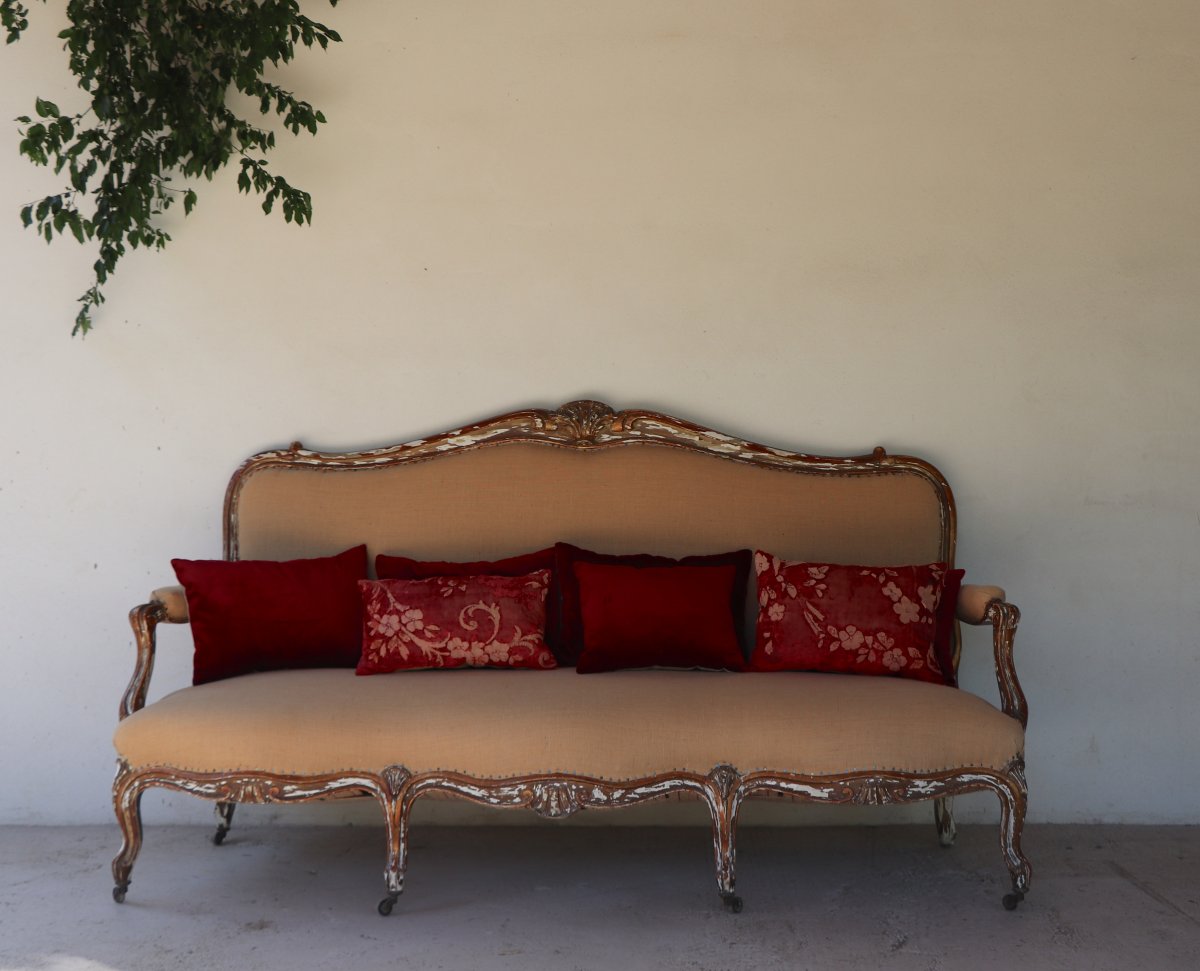 Louis XV Style Sofa In Golden Wood-photo-2