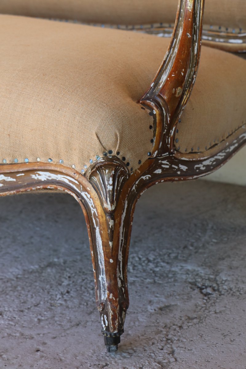 Louis XV Style Sofa In Golden Wood-photo-4